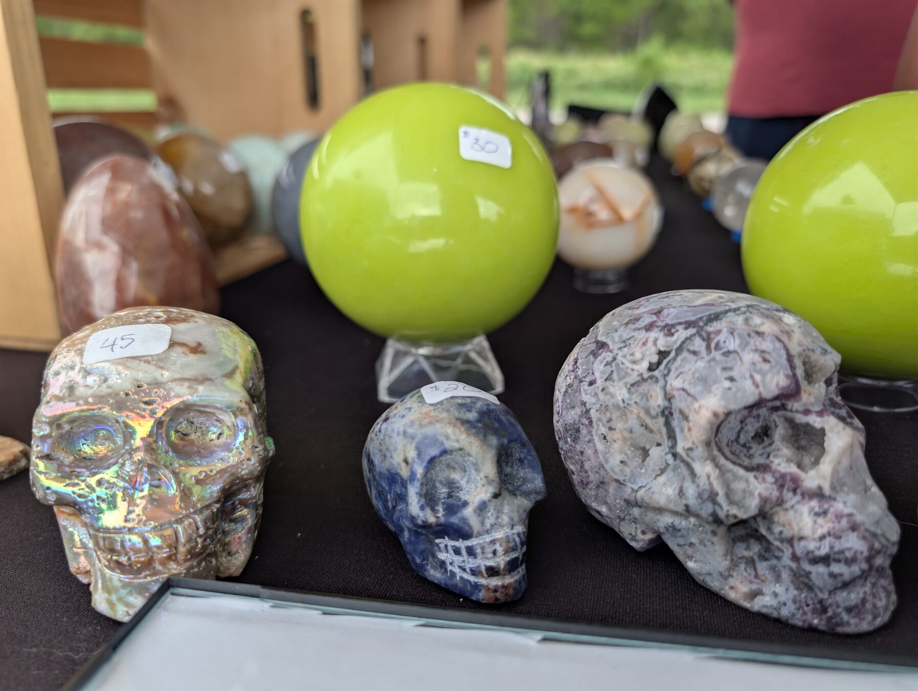 Handcrafted decorative products at a vendor booth
